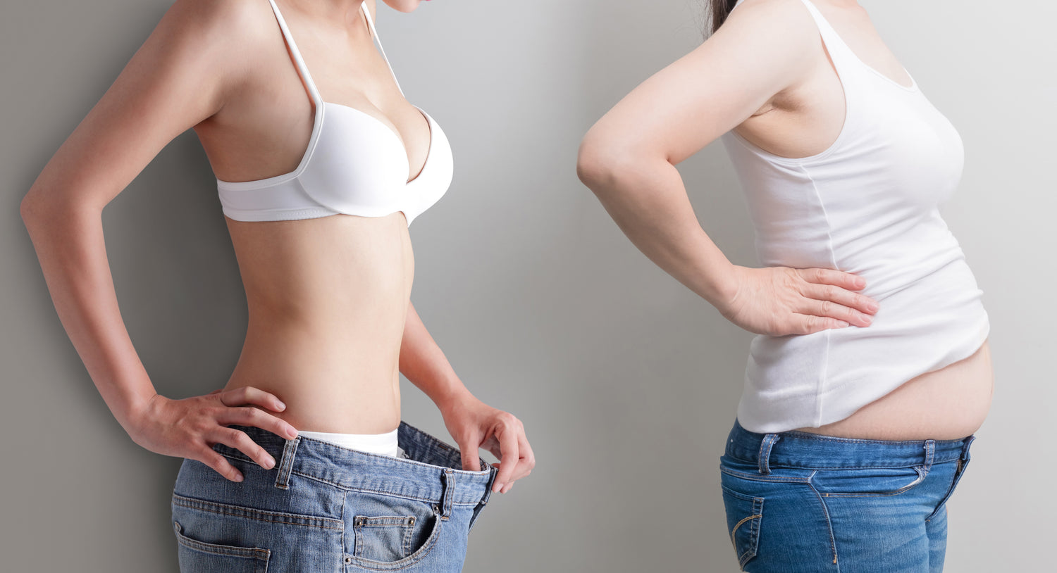 Comparison of a fat and slim body, highlighting differences in body shape and size.